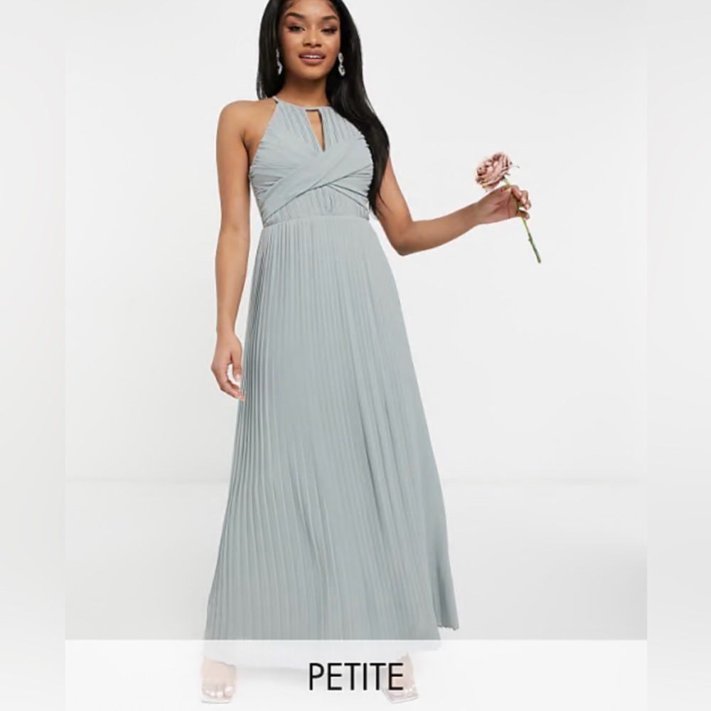 TFNC pleated sage bridesmaid dress